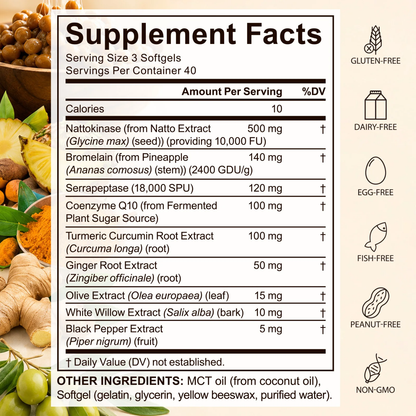 Solo Tree Nattokinase 10,000 FU with CoQ10, Serrapeptase & Bromelain — 120 Softgels