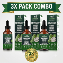 Maj Natural Soursop Liquid Drops with Sea Moss, Moringa & Black Seed Oil — 3 Pack Bundle | 90 Servings