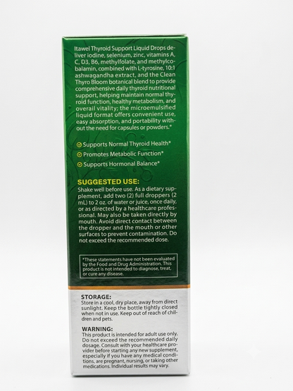 Itawel Iodine, Selenium, Zinc & L-Tyrosine Liquid Drops with Ashwagandha — 60mL | 30 Servings