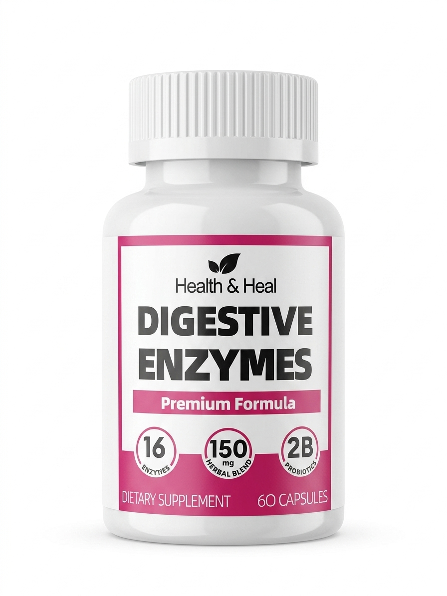 Health & Heal Digestive Enzymes Premium Formula — 16 Enzymes + Prebiotic & Probiotic Blend | 60 Capsules