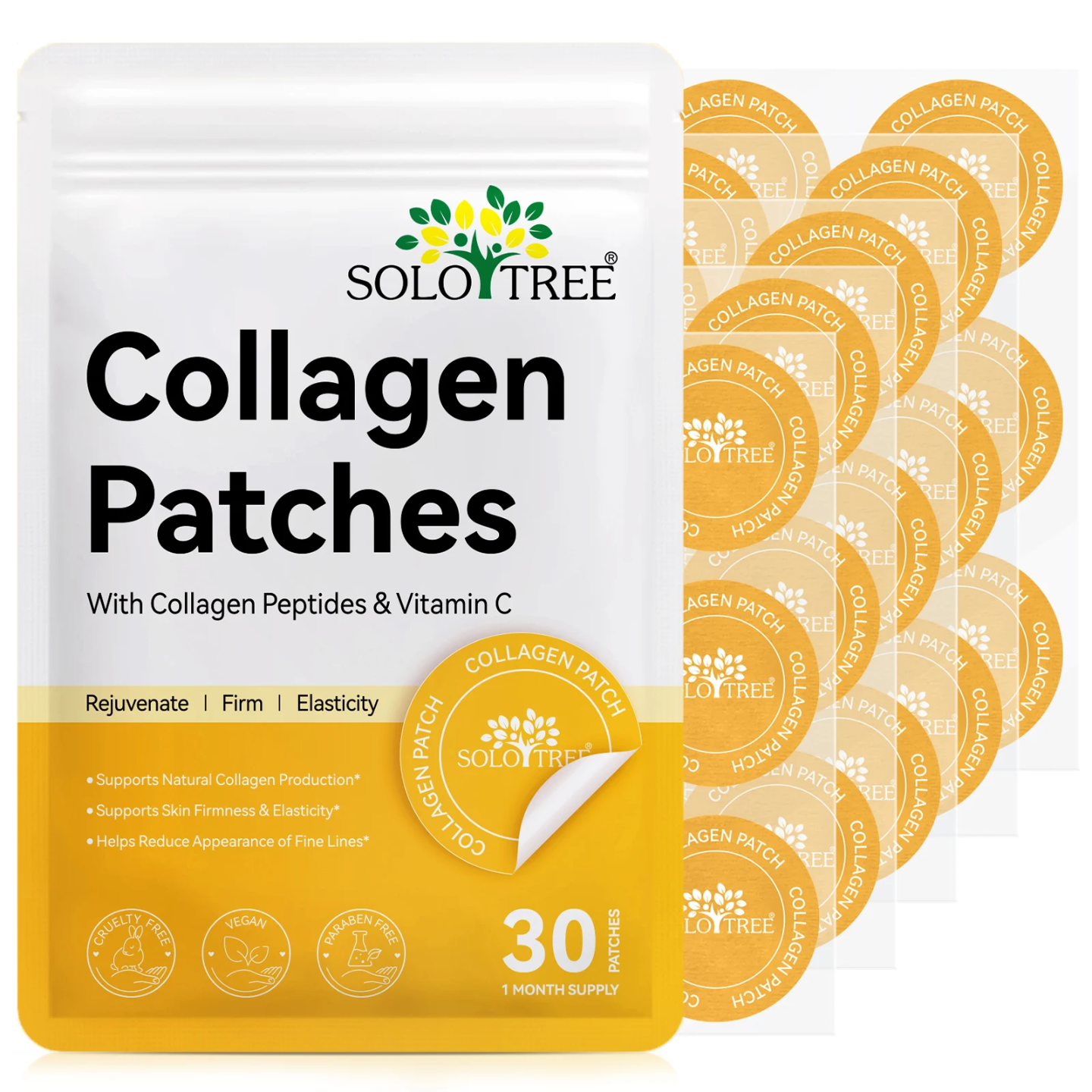 Solo Tree Collagen Peptide Patches with Vitamin C, 30 patches per resealable pouch, one month supply