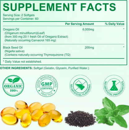 Wild Oregano Oil 6000mg + Black Seed Oil Softgels — 3 Pack Bundle | 180 Softgels