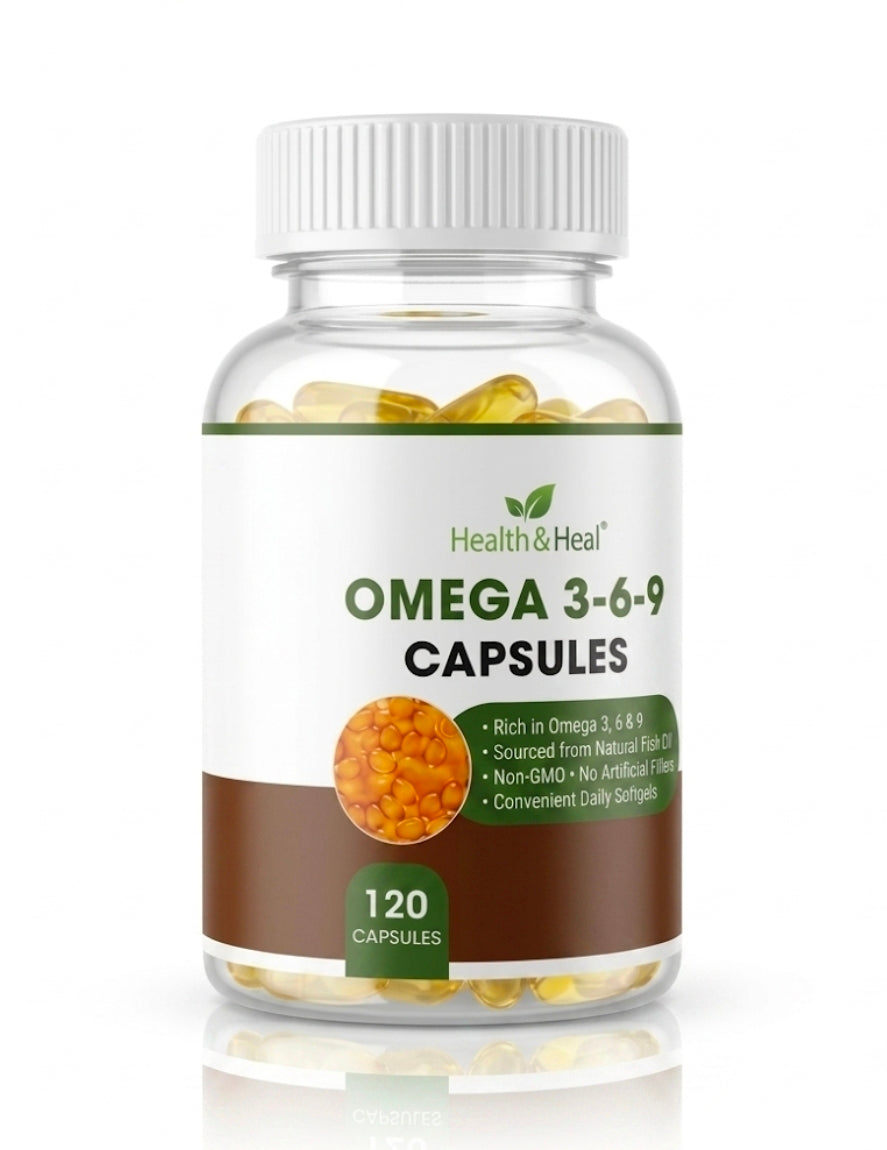 Health & Heal Omega 3-6-9 Vegetarian Softgels — Flaxseed, Olive, Borage, Pomegranate & Sacha Inchi Oil Blend | 120 Softgels