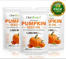 OneBotanic Cold-Pressed Pumpkin Seed Oil with Saw Palmetto — 3 Pack Bundle | 900 Softgels