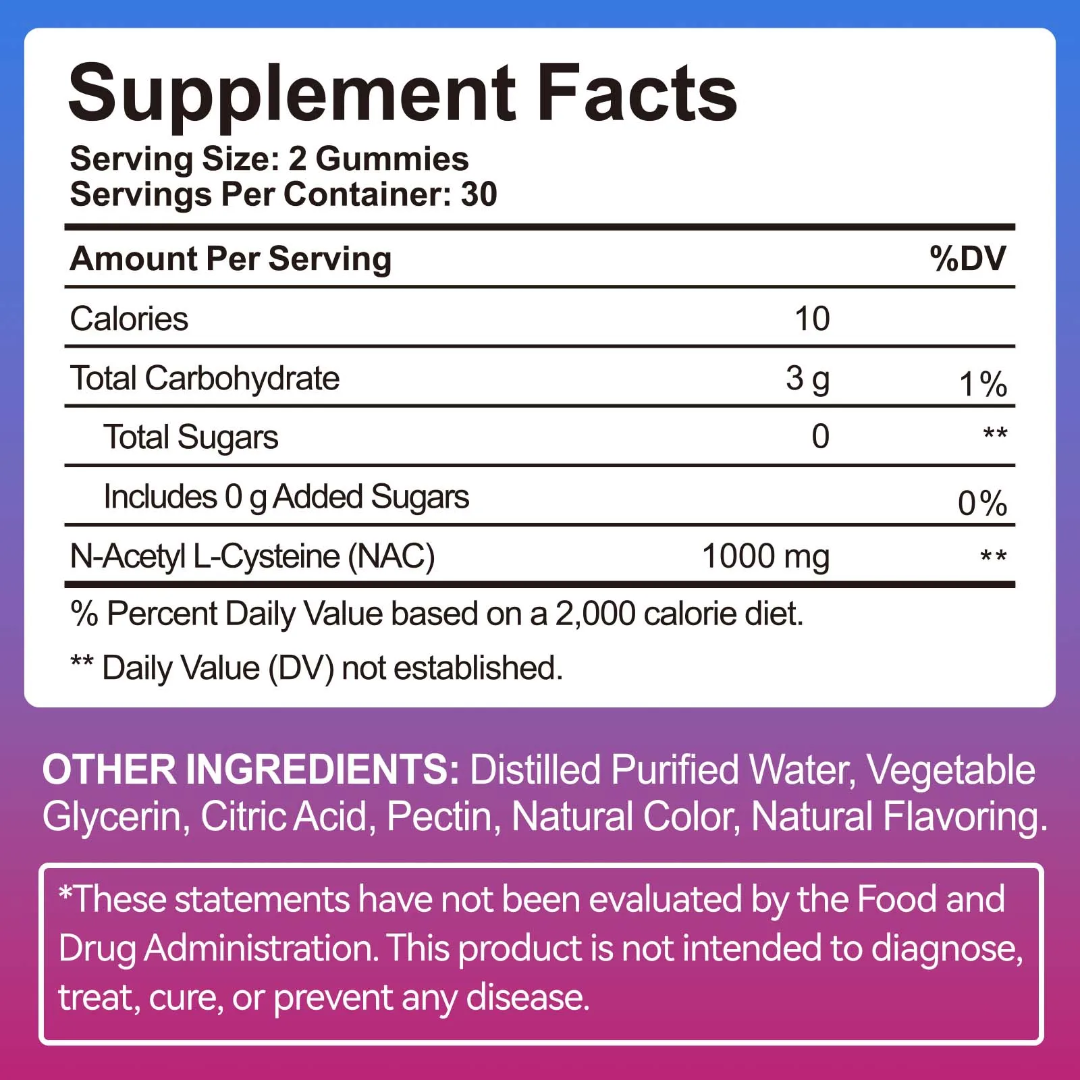 Solo Tree NAC Gummies 1000mg | N-Acetyl L-Cysteine | Sugar-Free Raspberry | 60 Gummies