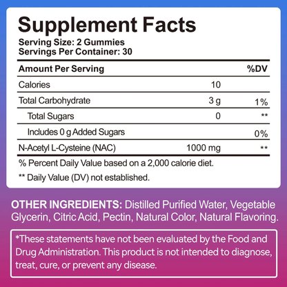 Solo Tree NAC Gummies 1000mg | N-Acetyl L-Cysteine | Sugar-Free Raspberry | 60 Gummies