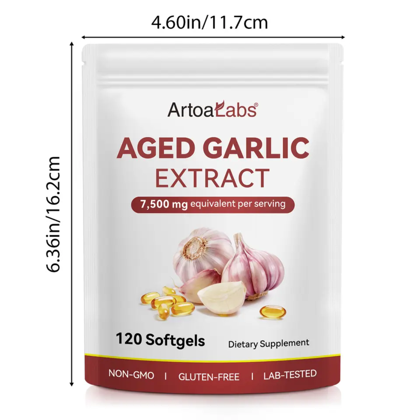 Aged Garlic Extract 500mg softgel close up, gelatin softgel format