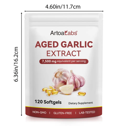 Aged Garlic Extract 500mg softgel close up, gelatin softgel format