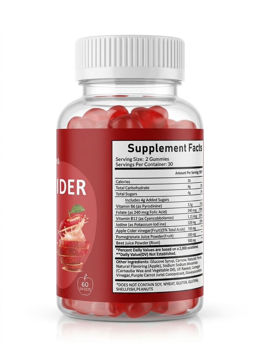 Apple Cider Vinegar Gummies with The Mother | B12, Folate & Iodine | 60 Gummies AU