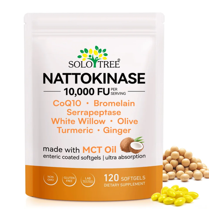 Solo Tree Nattokinase 10,000 FU with CoQ10, Serrapeptase & Bromelain — 120 Softgels
