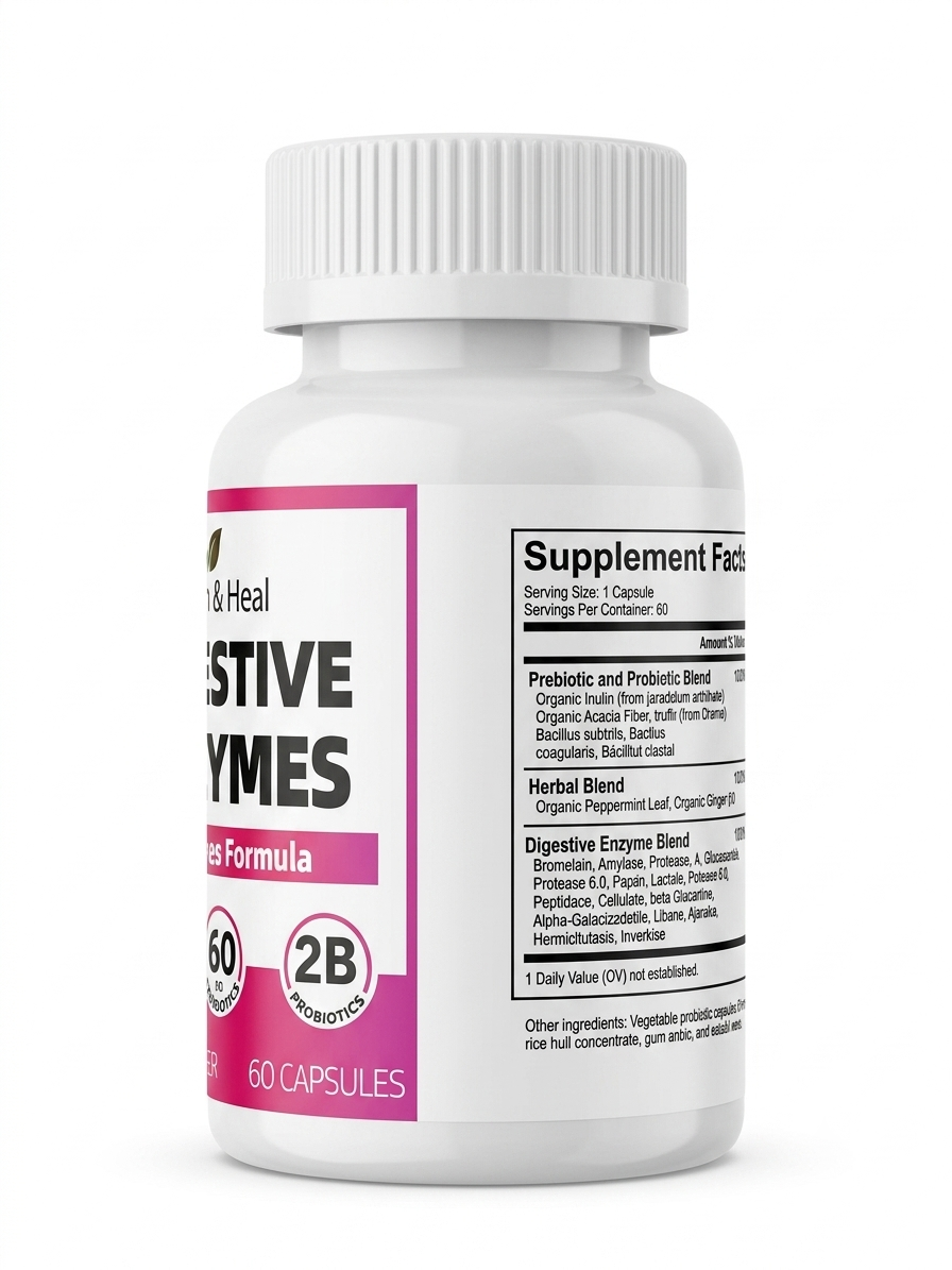 Health & Heal Digestive Enzymes Premium Formula — 16 Enzymes + Prebiotic & Probiotic Blend | 60 Capsules