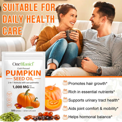 OneBotanic Cold-Pressed Pumpkin Seed Oil with Saw Palmetto — 3 Pack Bundle | 900 Softgels