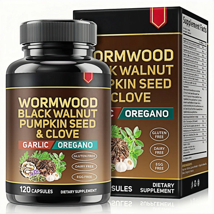 Wormwood, Black Walnut, Pumpkin Seed & Clove Capsules with Garlic & Oregano — 120 Capsules