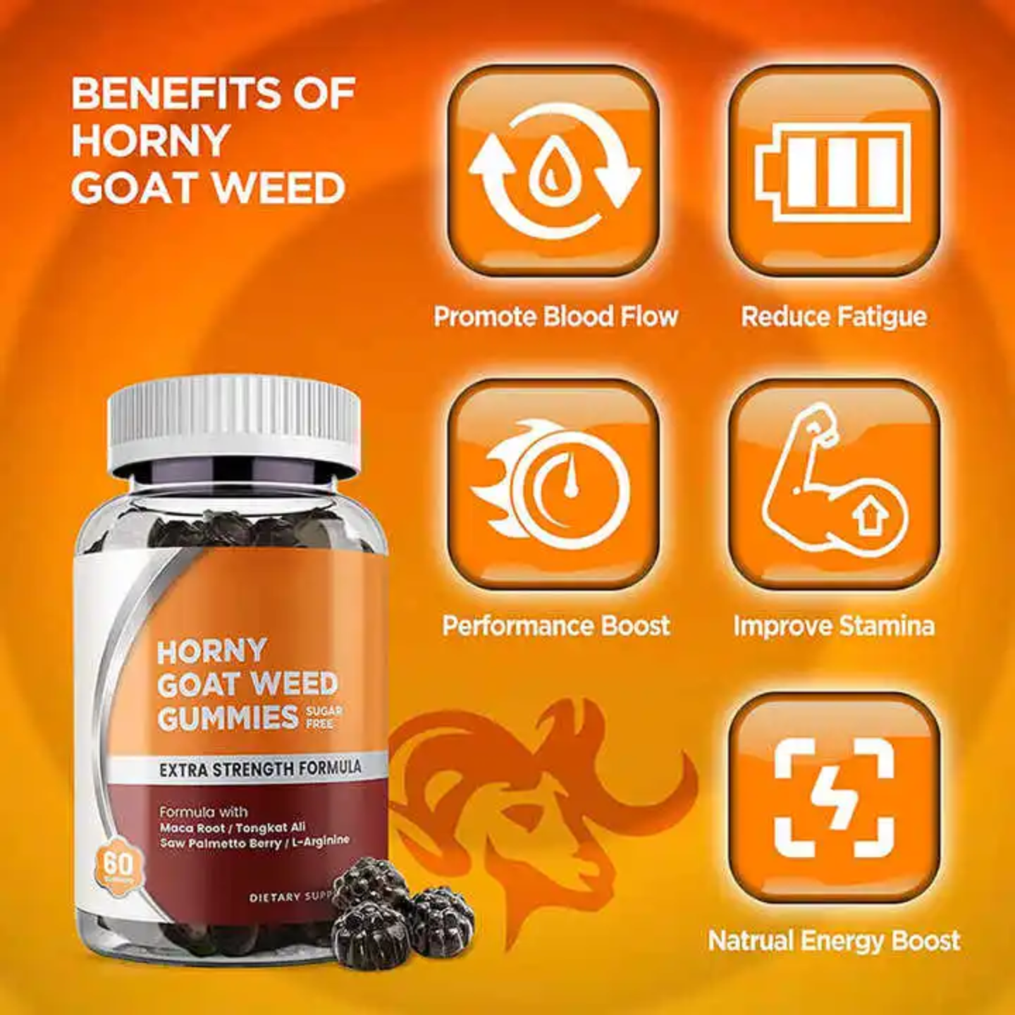 Horny Goat Weed Gummies | Epimedium 10:1 Extract, 670mg Equivalent | 60 Gummies