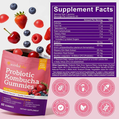 Acential Labs Probiotic Kombucha Gummies | Mixed Berry | 60 Gummies AU