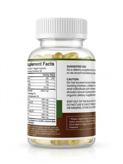 Health & Heal Omega 3-6-9 Vegetarian Softgels — Flaxseed, Olive, Borage, Pomegranate & Sacha Inchi Oil Blend | 120 Softgels