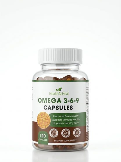 Health & Heal Omega 3-6-9 Vegetarian Softgels — Flaxseed, Olive, Borage, Pomegranate & Sacha Inchi Oil Blend | 120 Softgels