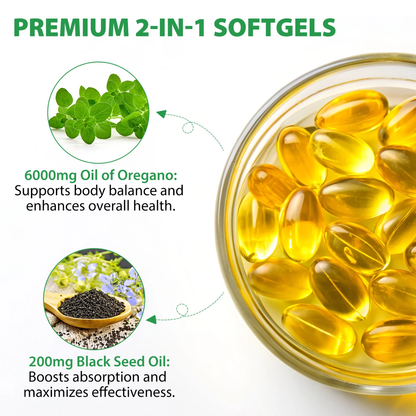 Wild Oregano Oil 6000mg + Black Seed Oil Softgels — 2 Pack Bundle | 120 Softgels