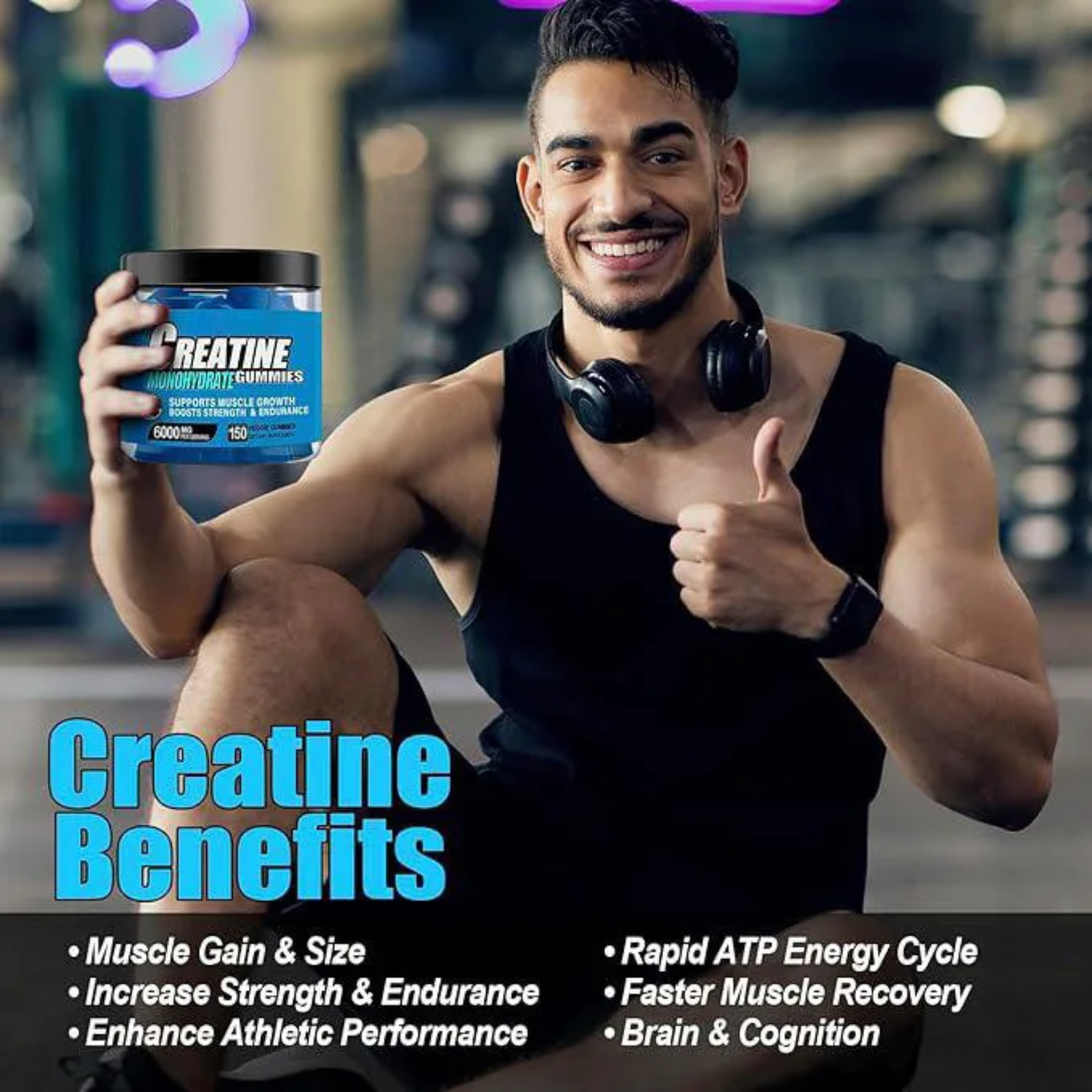 Creatine Monohydrate Gummies Supplements 6000mg Blueberry Flavour