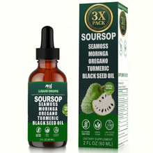 Maj Natural Soursop Liquid Drops with Sea Moss, Moringa & Black Seed Oil — 3 Pack Bundle | 90 Servings