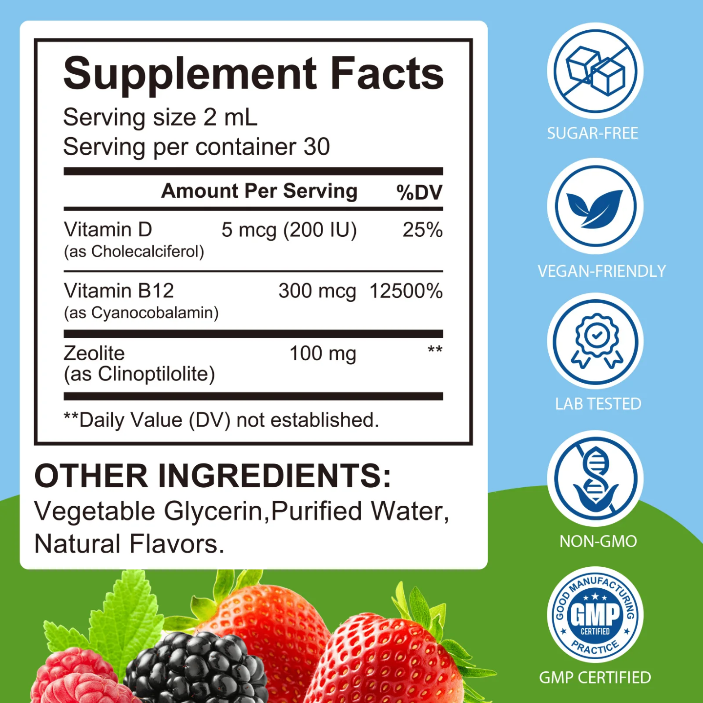 ArtoaLabs Vitamin D & B12 Liquid Drops with Zeolite — Mixed Berry | 60mL | 30 Servings