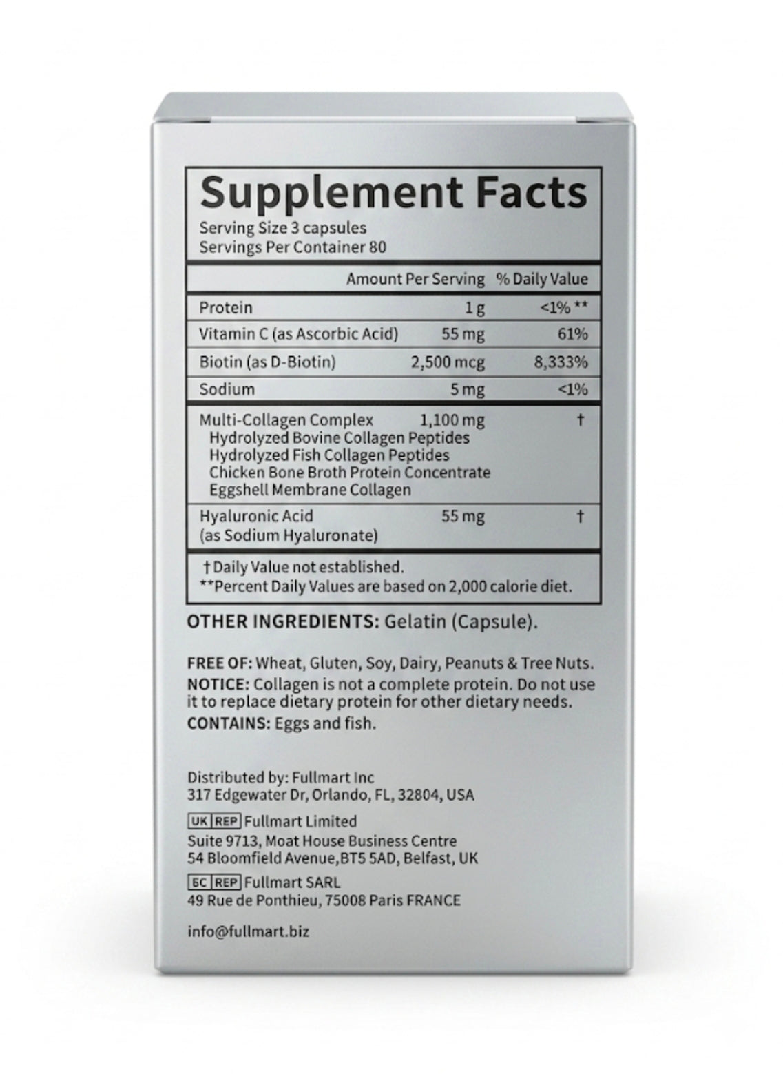 Acential Labs Multi Collagen Peptides — Type I, II, III, V & X with Biotin, Vitamin C & Hyaluronic Acid | 240 Capsules