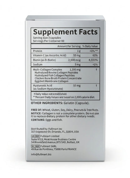 Acential Labs Multi Collagen Peptides — Type I, II, III, V & X with Biotin, Vitamin C & Hyaluronic Acid | 240 Capsules