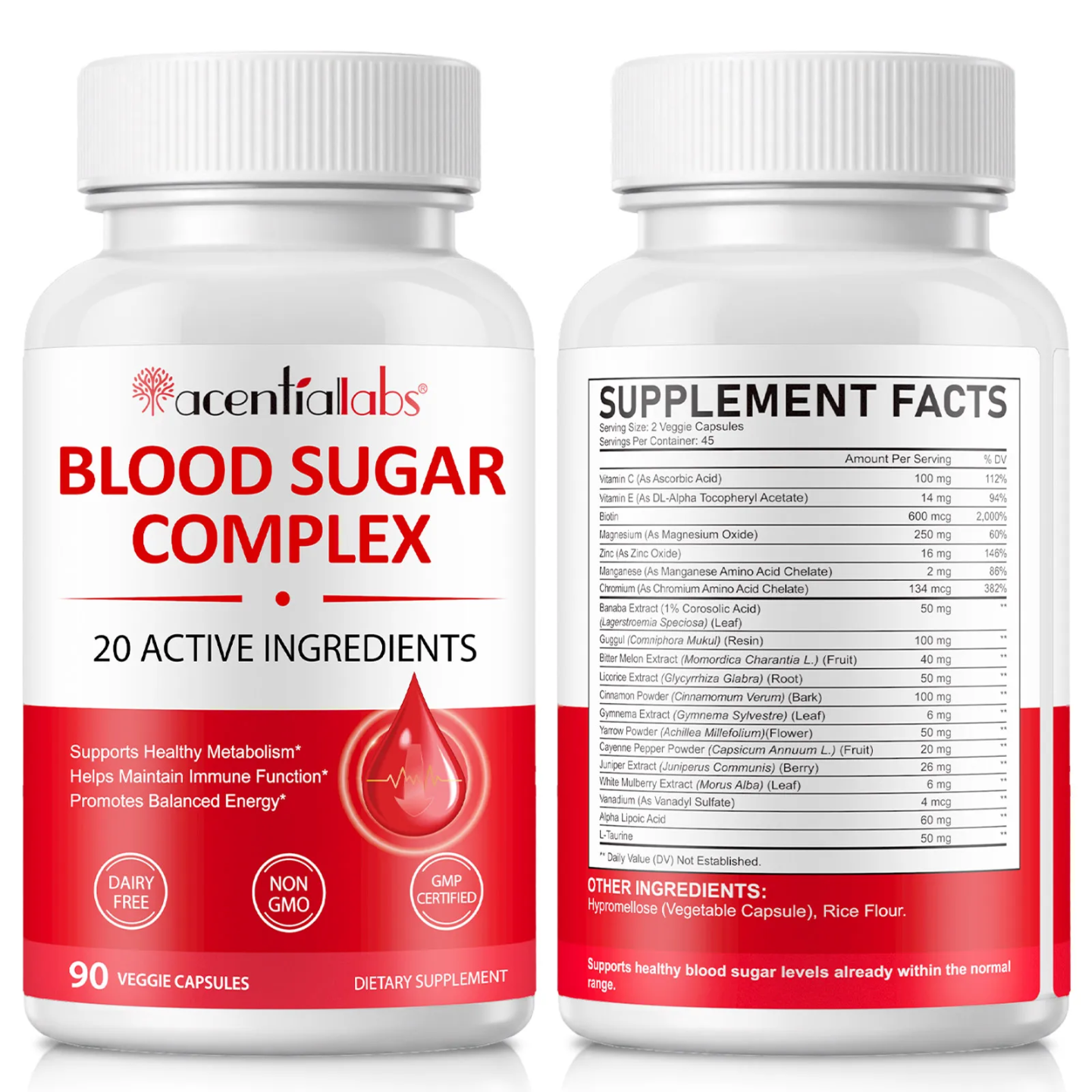 Acential Labs Chromium and Botanical Complex, 20 actives including vitamins C and E, biotin, magnesium and zinc