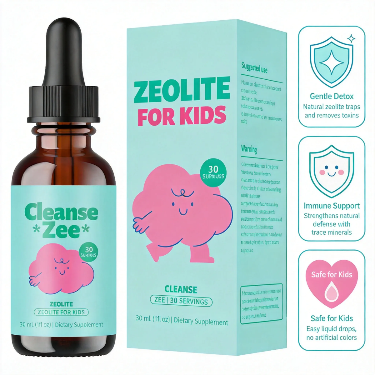 Cleanse Zee Zeolite Drops for Kids 3-Pack — 3 × 30mL | 90 Servings