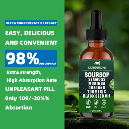 Maj Natural Soursop Liquid Drops with Sea Moss, Moringa & Black Seed Oil — 3 Pack Bundle | 90 Servings