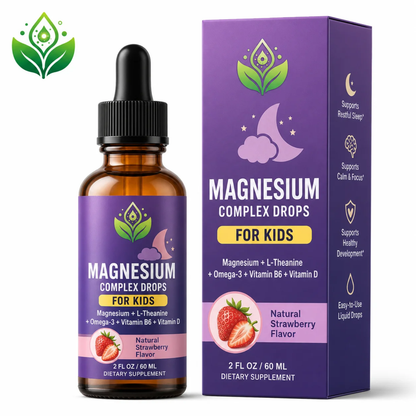 Magnesium Complex Drops with L-Theanine, Omega-3, B6 & Vitamin D | 60mL Strawberry