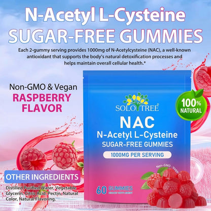 Solo Tree NAC Gummies 1000mg | N-Acetyl L-Cysteine | Sugar-Free Raspberry | 60 Gummies