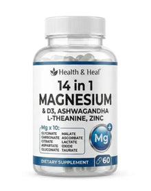 Health & Heal 14-in-1 Magnesium Complex — D3, Ashwagandha, L-Theanine & Zinc Daily Wellness Capsules