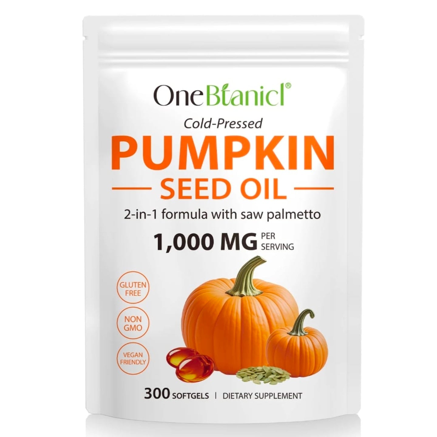 OneBotanic Cold-Pressed Pumpkin Seed Oil with Saw Palmetto — 3 Pack Bundle | 900 Softgels