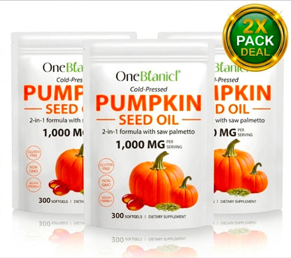 OneBotanic Cold-Pressed Pumpkin Seed Oil 1000mg — 2 Pack Bundle | 600 Softgels