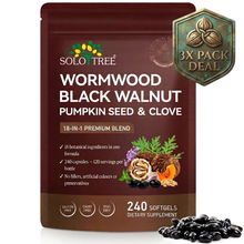 Solo Tree Wormwood, Black Walnut, Pumpkin Seed and Clove 18-in-1 softgels 3 pack bundle, three pouches, 720 softgels total