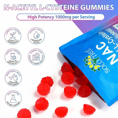 Solo Tree NAC Gummies 1000mg | N-Acetyl L-Cysteine | Sugar-Free Raspberry | 60 Gummies
