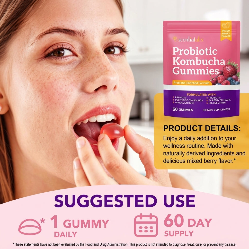 Acential Labs Probiotic Kombucha Gummies | Mixed Berry | 60 Gummies AU