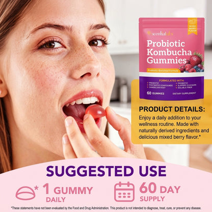 Acential Labs Probiotic Kombucha Gummies | Mixed Berry | 60 Gummies AU