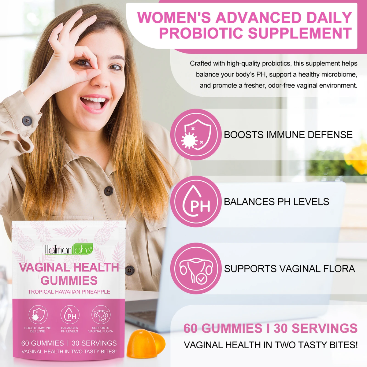 Holman Labs Women's Probiotic Gummies — Cranberry & Pineapple Daily Wellness