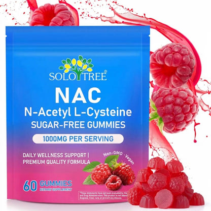 Solo Tree NAC Gummies 1000mg | N-Acetyl L-Cysteine | Sugar-Free Raspberry | 60 Gummies