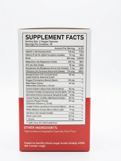Acential Labs Chromium and Botanical Complex supplement box, 90 vegetable capsules, 45 servings